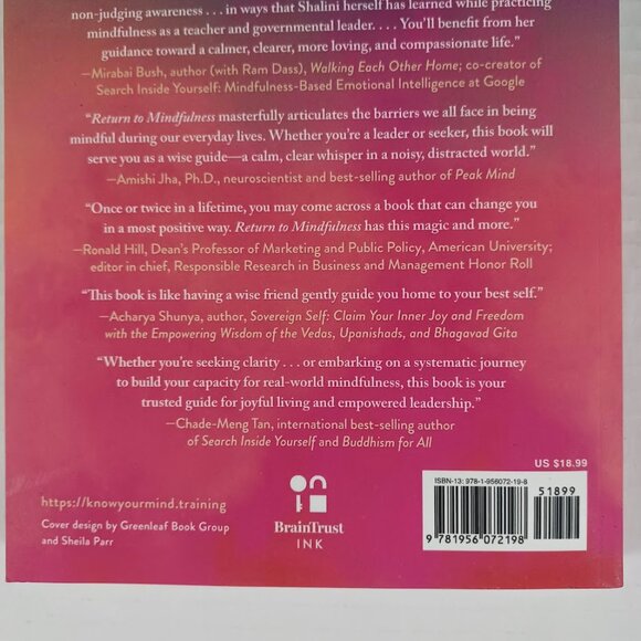 Return to Mindfulness -Paperback Book Shalini Bahl -Personal Success -Mind, Soul - Picture 9 of 16